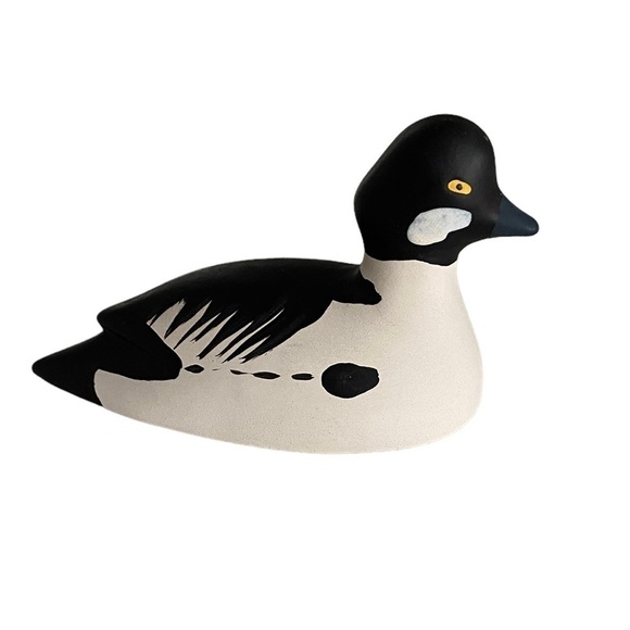 Duck Decoy Black and White Small Hand Painted and Signed Ceramic Figurine - Picture 5 of 10